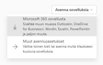 Microsoft 365 sovellusten lataus -valikko