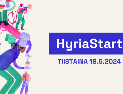 HyriaStart kansikuva. Kuvassa tekstinä "HyriaStart Tiistaina 18.6.2024". 