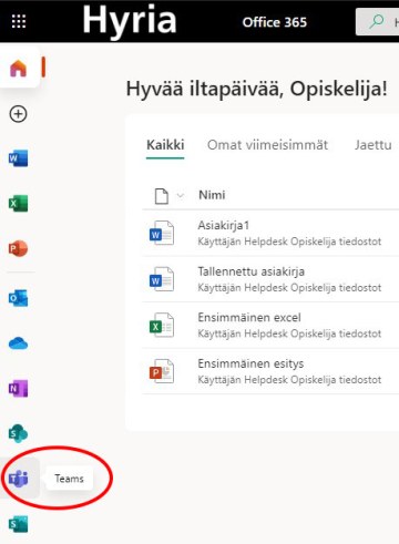 Valitse Teams vasemmanpuoleisesta palkista.