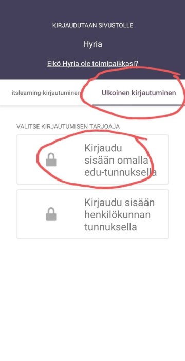 Valitse ulkoinen kirjautuminen