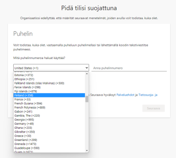Puhelinnumeron lisääminen M365:teen