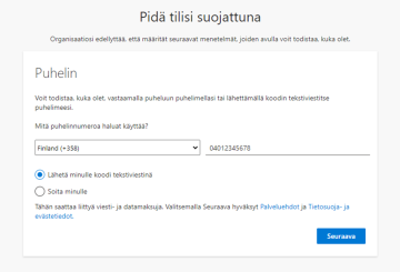 Puhelinnumeron lisääminen M365:teen